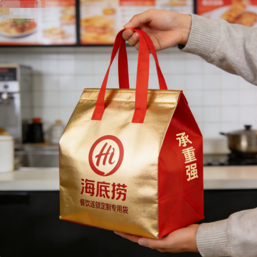 一次性无纺布餐饮袋 可定制图案 餐饮外卖通用打包袋
